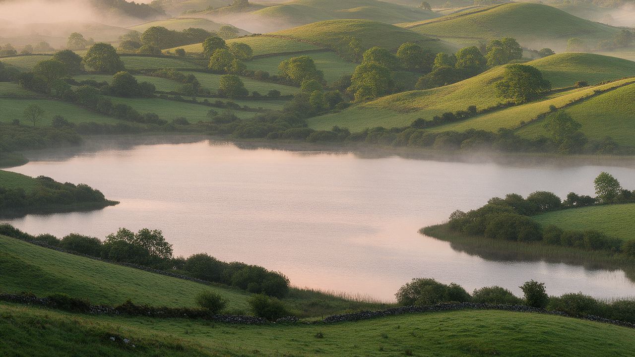 A calm lough in the Fermanagh countryside